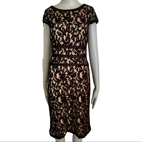 MSK Black Lace Dress Scoop Neck Little Black Dress LBD Party Size 10 - Picture 4 of 15